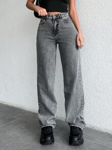 EURMUSE Women'S Vintage Straight Leg Jeans - Grey - View 4