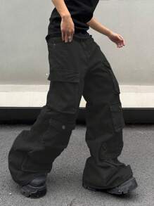 Manfinity EMRG 男士時尚休閒工作牛仔褲，多口袋設計 - 黑色 - 查看 1