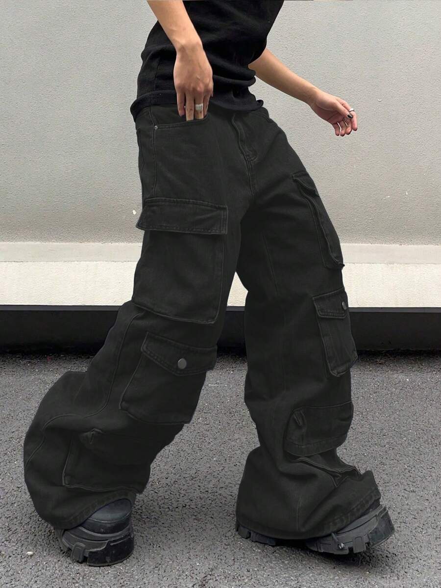 Manfinity EMRG 男士時尚休閒工作牛仔褲，多口袋設計 - 黑色 - 查看 1