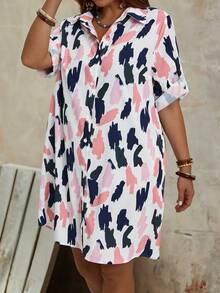 EMERY ROSE 加大號女性簡約印花日常裙 - 藍白色 - 查看 5