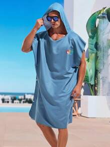 Manfinity Men's Fashionable Loose Button-Up Hooded Cardigan Beach Cover-Up