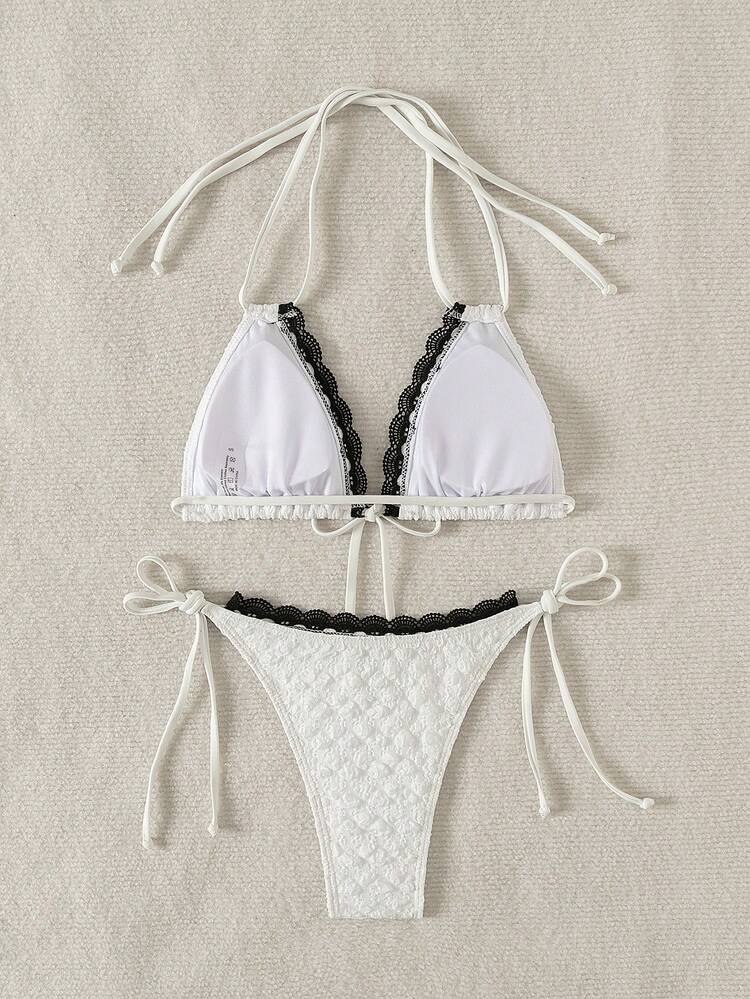 Women's Color-Block Halter Neck Tie Sexy Bikini Set For Summer Vacation