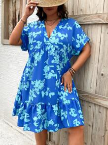 Breezaya Plus Size Boho Bloemenprint Vleermuismouwen Vakantie Casual Jurk, Voor De Zomer