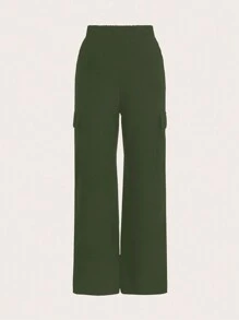 SHEIN Unity Einfarbige lässige Schlaghose mit Taschen für Fracht