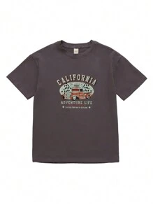 SHEIN Camiseta Gráfica Tween De Letra Y Coche Para Niñas
