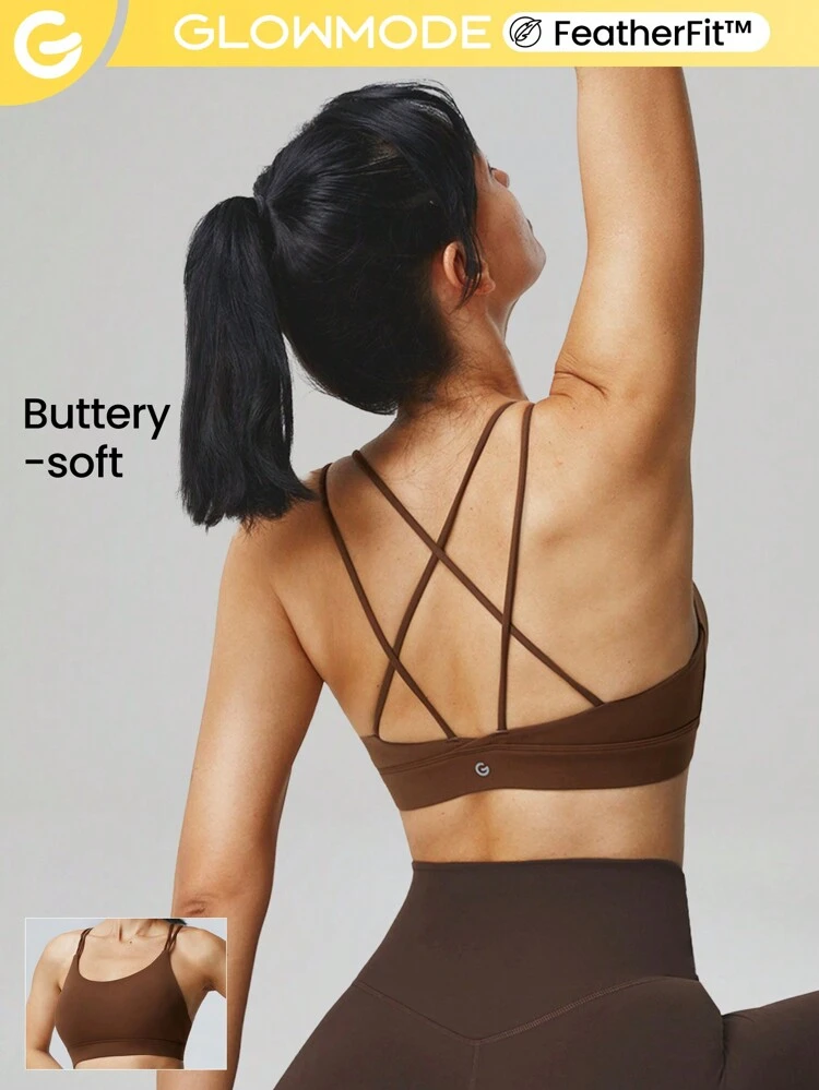 FeatherFit™ Strappy Back Sports Bra Tank Top Low Impact Yoga Pilates Daily Spring Summer
