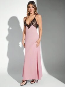 L'Amorae Vestido transparente bicolor con detalle de encaje en el busto - Multicolor - Ver 3