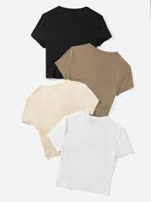 SHEIN EZwear 休闲圆领赛车人物吉他印花修身短袖女式 T 恤，适合夏季 - 彩色 - 查看 3