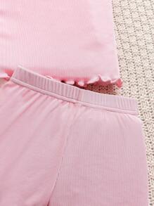 SHEIN Vintaside Kids 寶寶女孩夏季新品系列：多件式舒適、可愛和甜美的背心褲套裝 - 彩色 - 查看 5