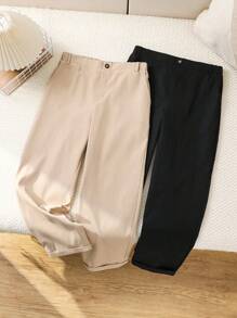 SHEIN Casual Straight Leg Solid Woven Pants With Side Pockets For Tween Boys, Multipack Of 2 (One In Each Color), Daily Wear - Multicolor - View 1