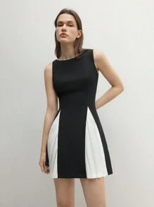 BizChic 女士优雅通勤黑白撞色无袖连衣裙，返校装 - 黑色 - 查看 6