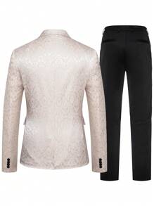 Manfinity Mode Hombres Blazer con cuello de pico y bloques de color con pantalones de pernera recta - Beis - Ver 2