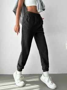 EURMUSE Women's Solid Color Elastic Waist Belted Jogger Pants With Pockets - Multicolor - View 3