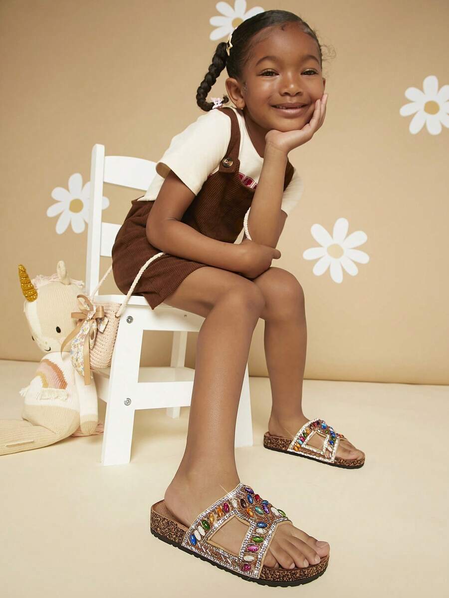 Mini mi Qute Kids Sandálias H Coloridas Inspiradas em Boho, Vibrantes e com Miçangas, Chinelos com Palmilha de Cortiça Macia para o Verão