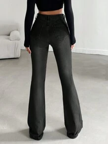 SHEIN Cottnline 女士猫须喇叭牛仔裤 - 淺灰色 - 查看 2