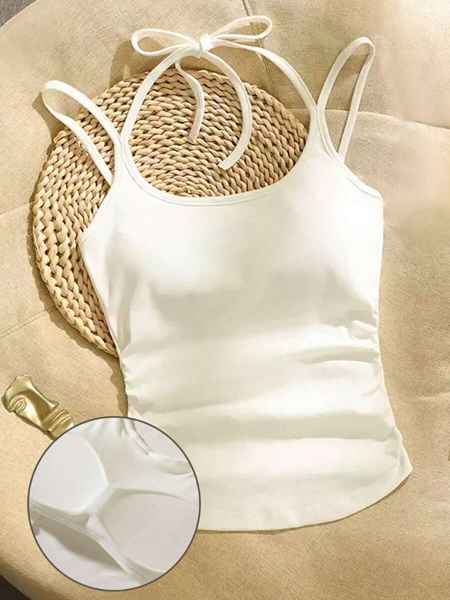 SHEIN VCAY 女士無鋼圈基礎簡約背心,適用於春夏季節 - 白色 - 查看 1