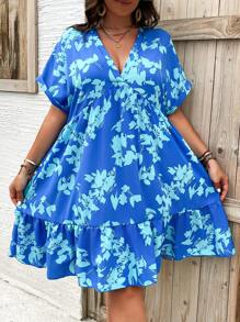 Breezaya Plus Size Boho Bloemenprint Vleermuismouwen Vakantie Casual Jurk, Voor De Zomer