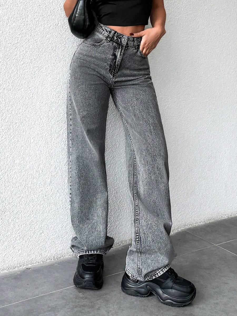 EURMUSE Women'S Vintage Straight Leg Jeans - Grey - View 1