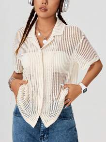 Coolane 街頭休閒質感布料女款短袖襯衫，適用於春夏男女通用