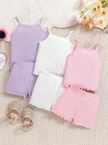 SHEIN Vintaside Kids 寶寶女孩夏季新品系列：多件式舒適、可愛和甜美的背心褲套裝 - 彩色 - 查看 1