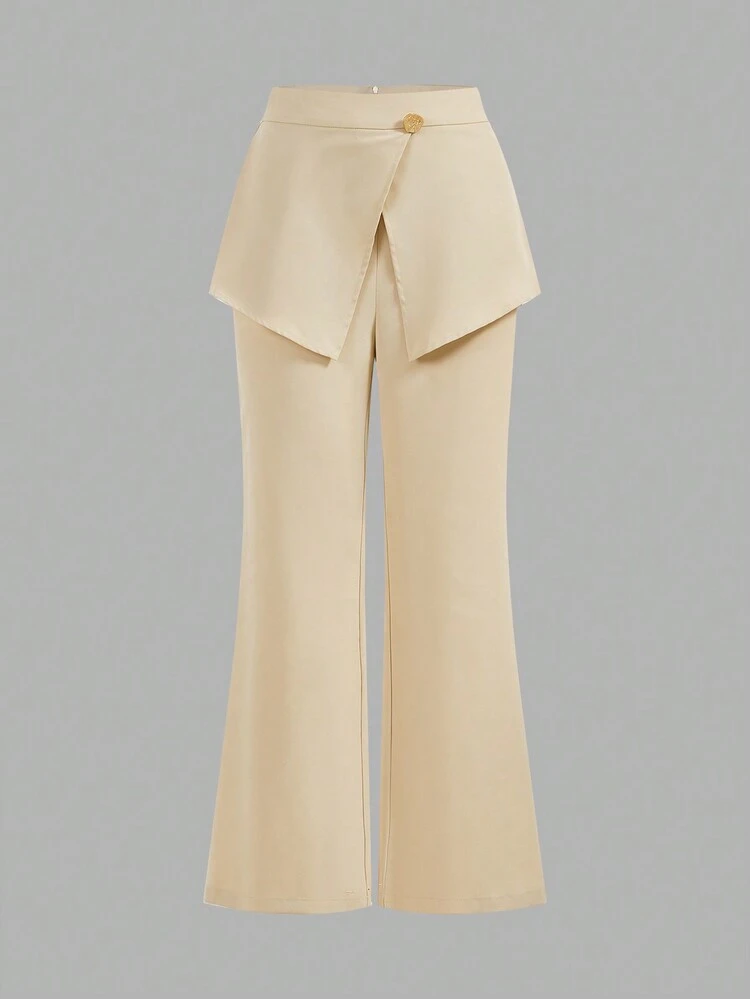 Women's Solid Color Straight Leg Casual Daily Commute Trousers With Front Panel Cover