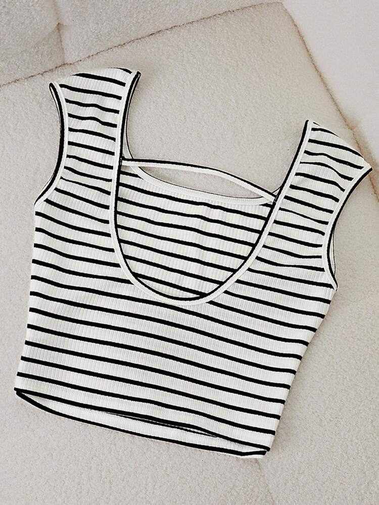 Women's Summer Striped And Solid Color Casual Round Neck Tank Tops (2pcs/Set)