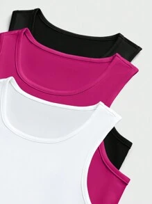 SHEIN LUNE 純色圓領無袖連體褲夏季三件套組