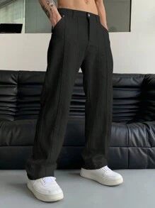 Manfinity Roghcode Men Slant Pocket Straight Leg Pants, For Fall - Black - View 3