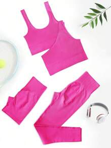 SHEIN Sport Studio Women's Solid Color Slim Fit Sportswear Outfit Set Workout Women Set
