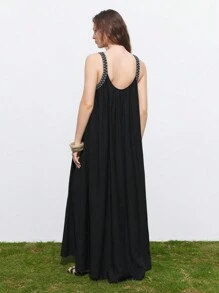 Maija Vestido simple de tirantes para uso diario de mujer - Negro - Ver 5