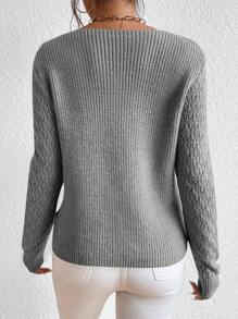 RueChic Solid Pointelle Knit Sweater - Grey - View 2