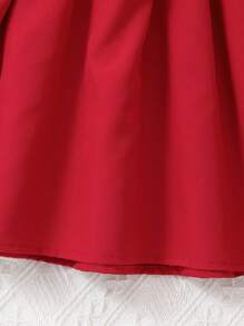 Vestido de manga corta para fiesta de verano con parche de encaje elegante y de moda para niña joven - Rojo - Ver 4