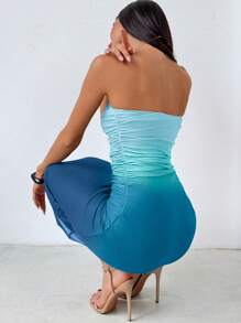 Aloruh Vestido de Body entallado con estampado de malla degradado, estilo americano
