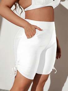 SHEIN Swim Curve Plus Size Women's Fashionable Drawstring Design Slimming Swimwear Bottom,Summer Beach