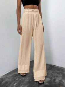 EURMUSE Paperbag Waist Wide Leg Pants - Apricot - View 5