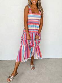 SHEIN LUNE Women's Colorful Striped Printed Sleeveless Dress - Multicolor - View 3