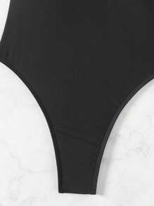SHEIN X Sofía Suescun Swim SXY 女士夏季海灘純色背心無袖連體泳衣 - 黑色 - 查看 4