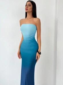 Aloruh Vestido de Body entallado con estampado de malla degradado, estilo americano