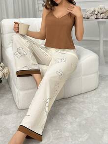 Của phụ nữ màu trơn Áo ba lỗ Áo ba lỗ Và Gấu In Quần Bộ đồ ngủ - Nhiều màu - Xem 6