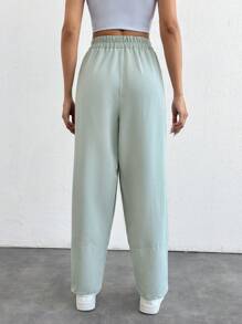 RueChic SOLID SOFT FABRIC CUFF DETAIL SLANT POCKET PANT - Green - View 2