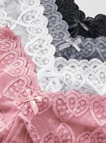 4pcs Women Romantic Lace Bow Decor Thongs Lingerie Bow Tie, Sexy - Multicolor - View 4