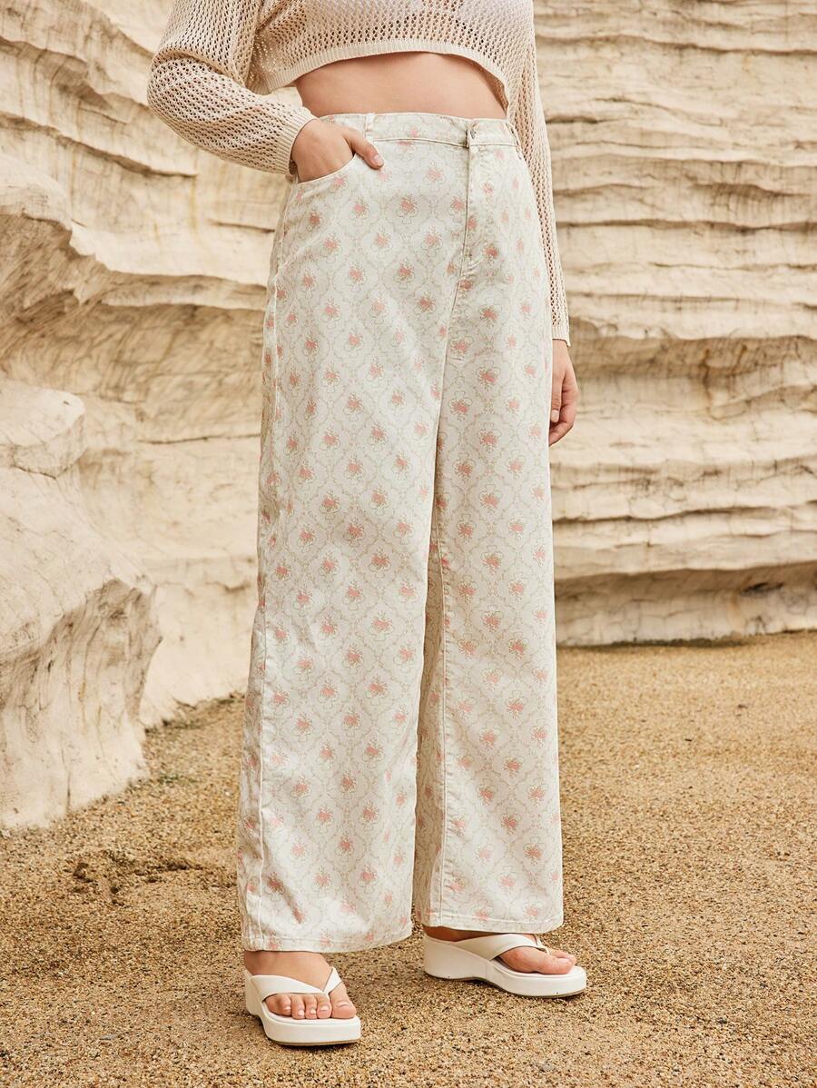 Forever 21 女性夏季假期和音樂節專用加肥大碼牛仔褲 - 米色 - 查看 1