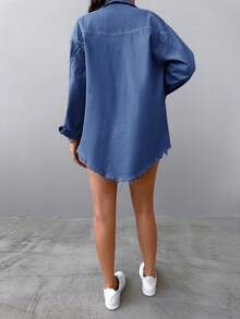 SHEIN Cottnline Cazadora mezclilla con bolsillo con solapa bajo crudo - Azul - Ver 2