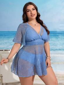 Swim Lushoire Maillot de bain élégant pour femmes grande taille avec design en maille - Bleu ciel - Voir 4