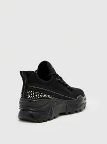 女士運動鞋，字母圖形綁帶前後跟厚底鞋，運動鞋，休閒鞋 - 黑色 - 查看 3