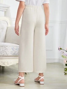 Tween Girl Loose Cute Solid Color High Waist Culottes With One-Sided Pleated Leg, Capri Length