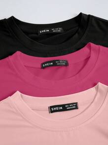 SHEIN Unity Women's Summer Solid Color Round Neck Short Sleeve Casual T-Shirt