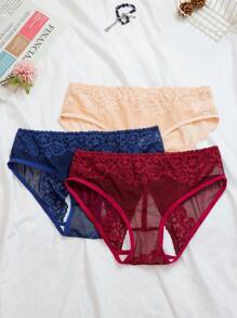 Plus Size Sheer Mesh Lace Hollow Out Sexy Lingerie Set, 3pcs - Multicolor - View 1