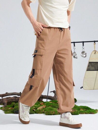 SHEIN Teen Boy Flap Pocket Side Drawstring Waist Cargo Pants