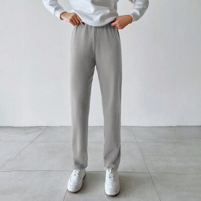 Solid Knot Front Elastic Waist Pants